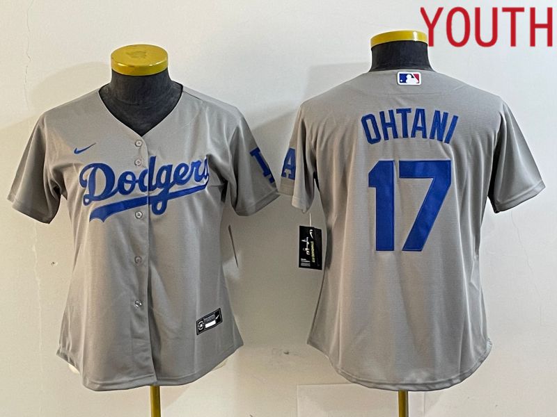Youth Los Angeles Dodgers 17 Ohtani Grey Nike Game MLB Jersey style 1